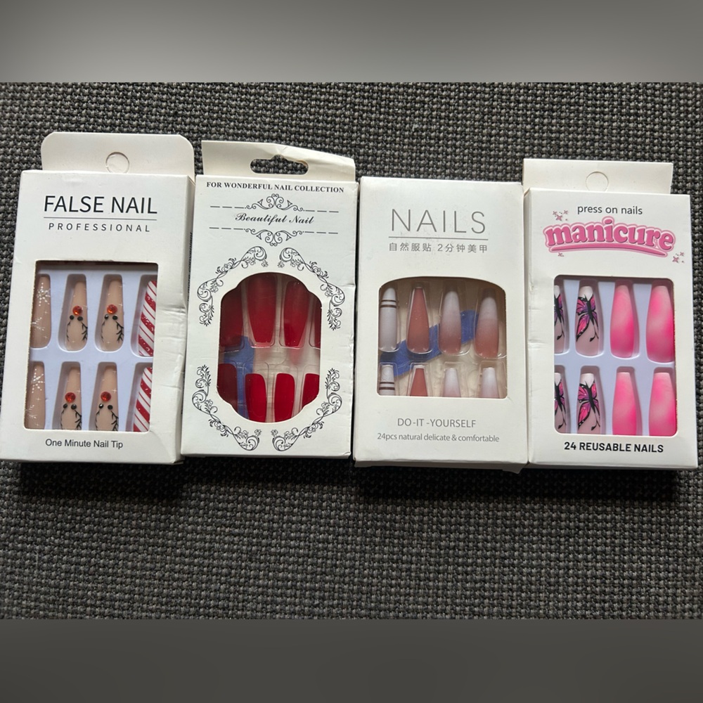 Bundle of Four 24 Piece Long Press On Nails